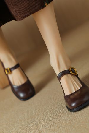 Round-Toe One-Strap Mary Jane Shoes for Women - Versatile High-Heeled Flats for Commuting, Italian Style