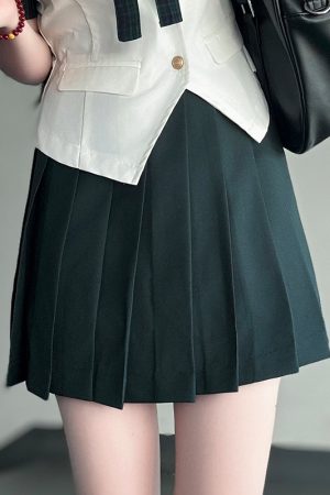 Sailor Suit JK Uniform Academy Style Pudding Bear Summer Set with Spliced Checkered Design and Waist-Defined Fit