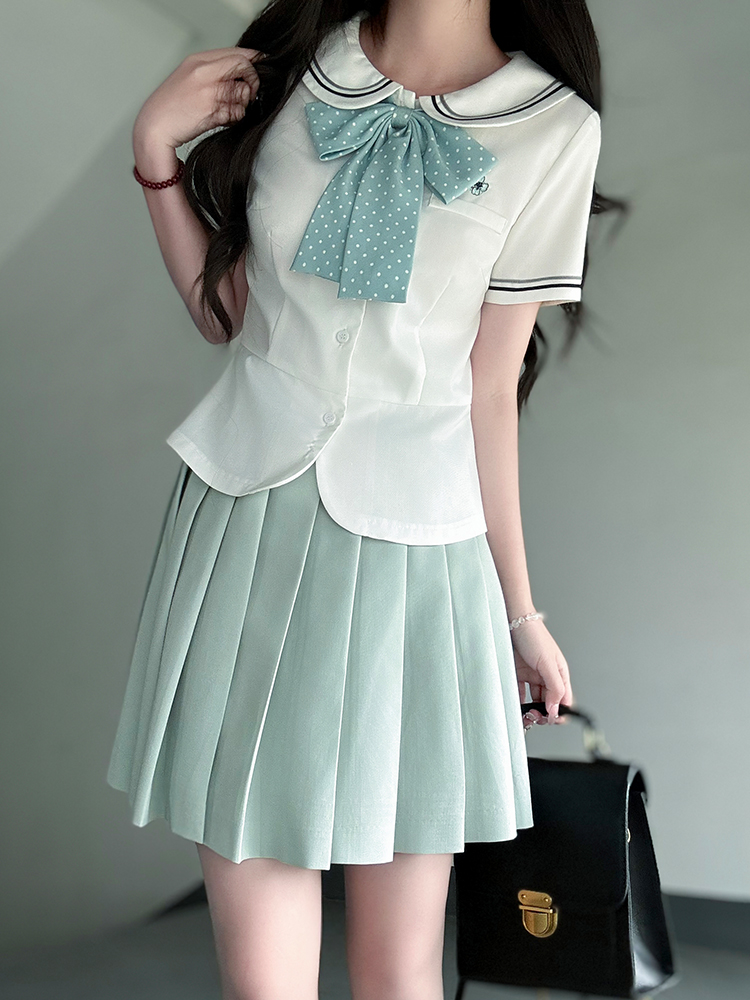 Sailor Suit Set for Women - Pudding Bear Original JK Uniform, Waist-Adjusting Shirt, Summer Short Sleeve, College Style, Cute Aesthetic Sailor Suit Set for Women - Pudding Bear Original JK Uniform, Waist-Adjusting Shirt, Summer Short Sleeve, College Style, Cute Aesthetic