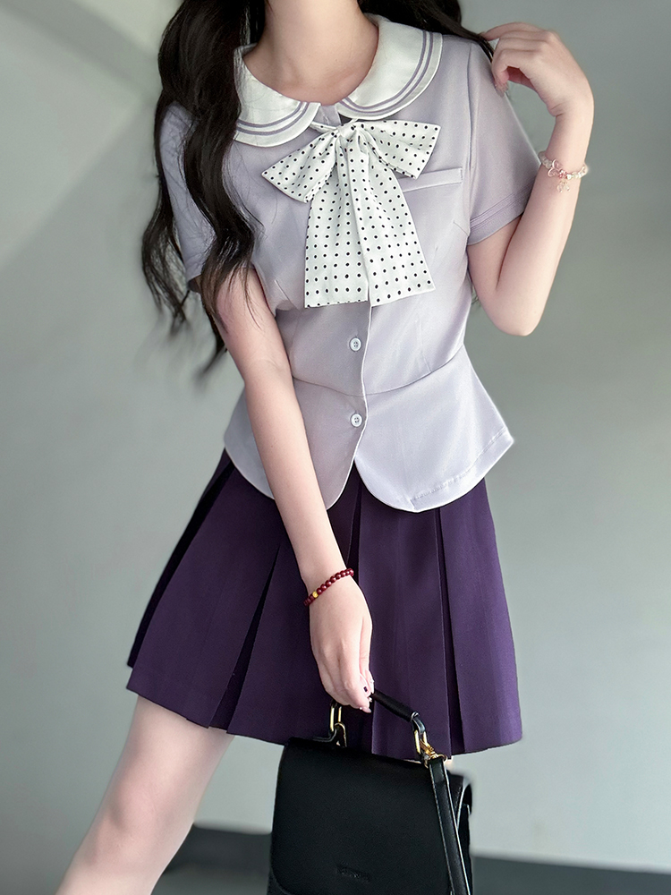 Sailor Suit Set for Women - Pudding Bear Original JK Uniform, Waist-Adjusting Shirt, Summer Short Sleeve, College Style, Cute Aesthetic Sailor Suit Set for Women - Pudding Bear Original JK Uniform, Waist-Adjusting Shirt, Summer Short Sleeve, College Style, Cute Aesthetic