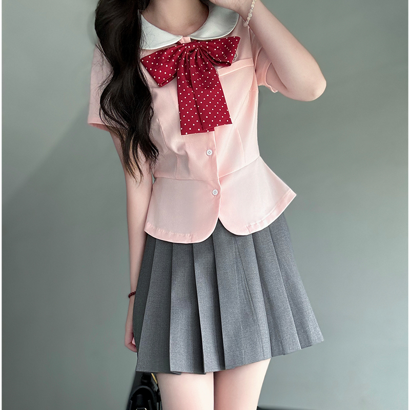 Sailor Suit Set for Women - Pudding Bear Original JK Uniform, Waist-Adjusting Shirt, Summer Short Sleeve, College Style, Cute Aesthetic Sailor Suit Set for Women - Pudding Bear Original JK Uniform, Waist-Adjusting Shirt, Summer Short Sleeve, College Style, Cute Aesthetic