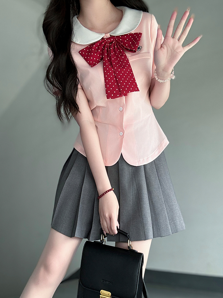 Sailor Suit Set for Women - Pudding Bear Original JK Uniform, Waist-Adjusting Shirt, Summer Short Sleeve, College Style, Cute Aesthetic Sailor Suit Set for Women - Pudding Bear Original JK Uniform, Waist-Adjusting Shirt, Summer Short Sleeve, College Style, Cute Aesthetic