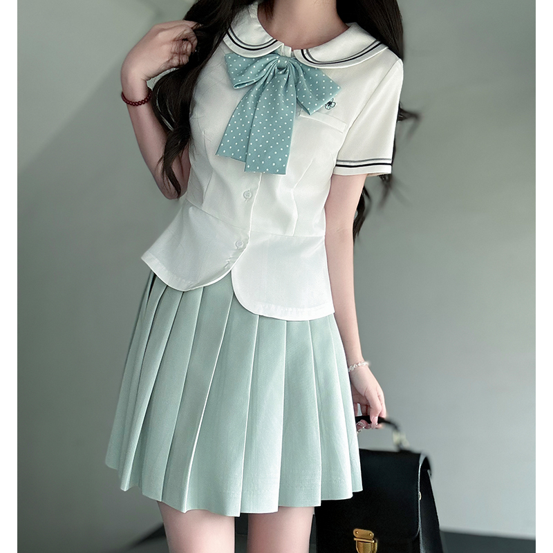 Sailor Suit Set for Women - Pudding Bear Original JK Uniform, Waist-Adjusting Shirt, Summer Short Sleeve, College Style, Cute Aesthetic Sailor Suit Set for Women - Pudding Bear Original JK Uniform, Waist-Adjusting Shirt, Summer Short Sleeve, College Style, Cute Aesthetic