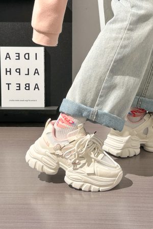 Sakura Pink Butterfly Dad Shoes for Women - 2025 New Style Mesh Breathable Sports Shoes with Height Increase - Trendy Casual Footwear