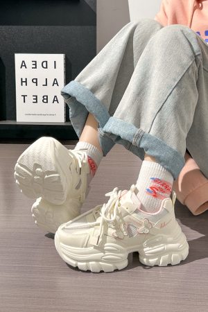 Sakura Pink Butterfly Dad Shoes for Women - 2025 New Style Mesh Breathable Sports Shoes with Height Increase - Trendy Casual Footwear