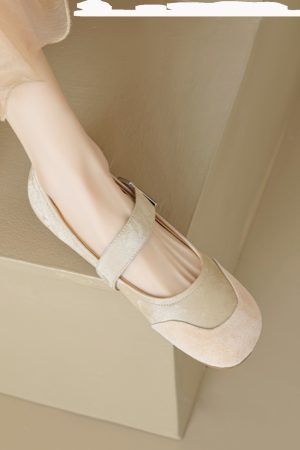 Sanded Sheepskin Spliced Mary Jane Flats for Women - Soft Bottom Round Toe Shoes for Spring/Summer 2025 Fashion