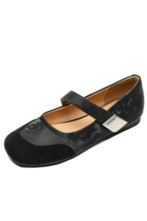 Sanded Sheepskin Spliced Mary Jane Flats for Women - Soft Bottom Round Toe Shoes for Spring/Summer 2025 Fashion
