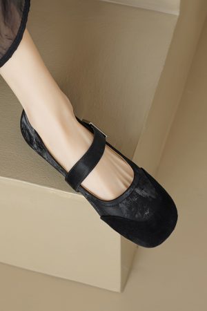 Sanded Sheepskin Spliced Mary Jane Flats for Women - Soft Bottom Round Toe Shoes for Spring/Summer 2025 Fashion