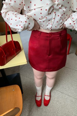 Satin A-Line Midi Skirt in Tipsy Cherry, Plus Size, Slimming Design for Summer, Cool and Casual, 90s Inspired Fashion