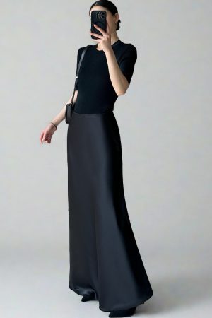 Satin Mermaid Floor-Length A-Line Skirt for Women - Summer High-End Acetate Dress with Elegant Temperament