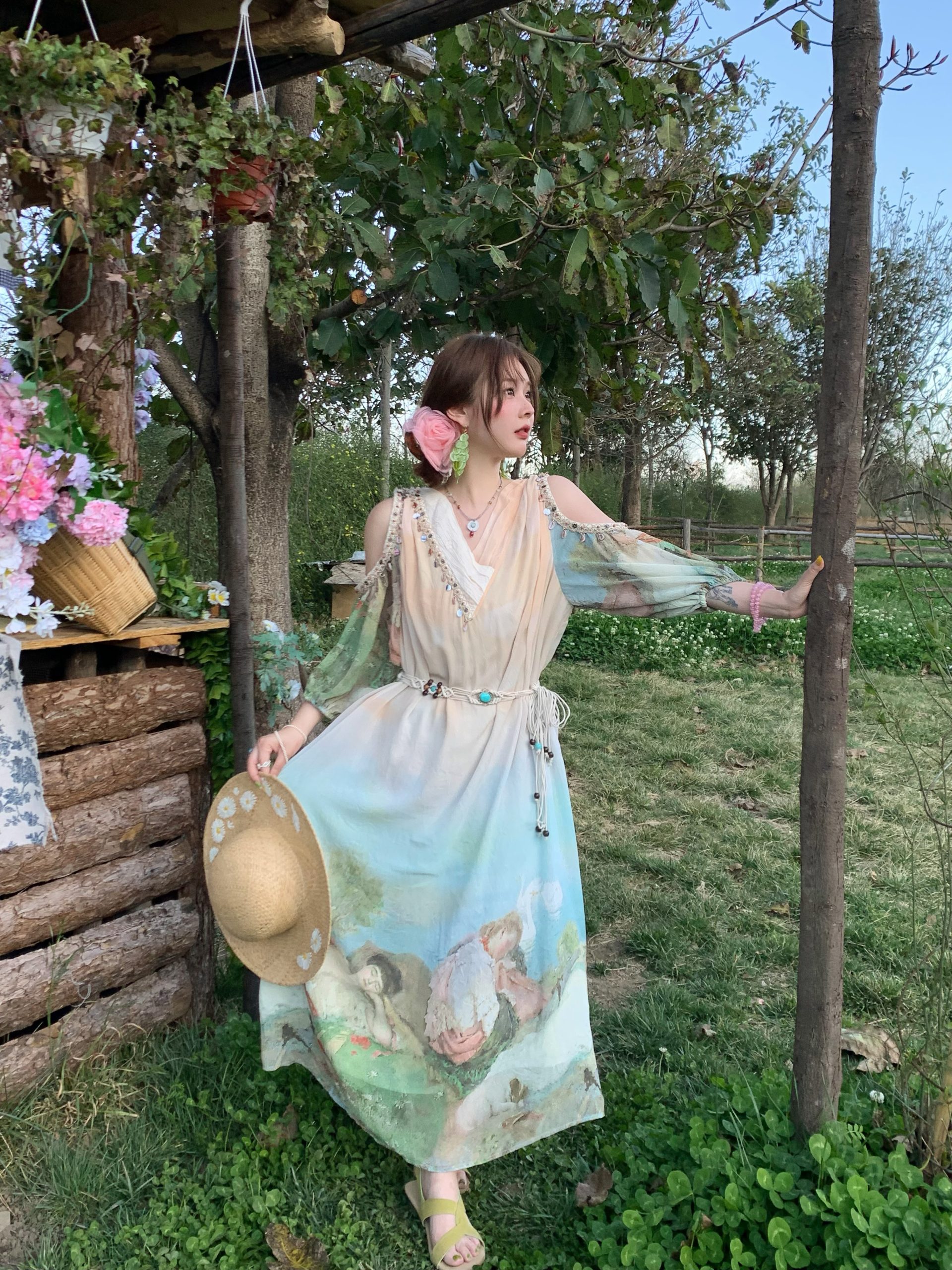 Sea Orange Sanctuary Tie-Dye Beaded Off-Shoulder Maxi Dress - Women's Bohemian Spring Style, Vintage-Inspired, Perfect for 90s Y2K Looks Sea Orange Sanctuary Tie-Dye Beaded Off-Shoulder Maxi Dress - Women's Bohemian Spring Style, Vintage-Inspired, Perfect for 90s Y2K Looks