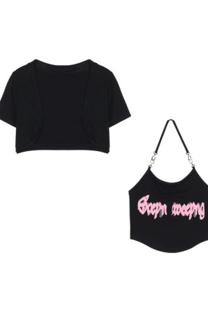 Sexy Halter Neck Tank Top and Cardigan Two-Piece Set for Women, Summer Crop Top with Short Sleeves, European and American Style