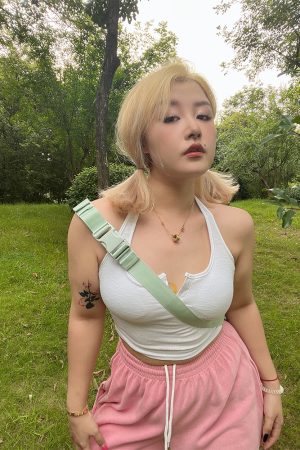 Sexy Halter Sleeveless Slim Fit Camisole Top - Spring/Summer Hot Girl Style, Trendy and Fashionable for Y2K and 90s Vibes