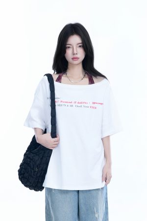 Sexy Halter Top and White Off-Shoulder Short Sleeve T-Shirt Two-Piece Set for Women - Trendy Loose Half-Sleeve Style