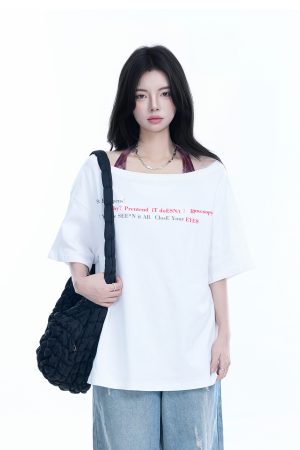 Sexy Halter Top and White Off-Shoulder Short Sleeve T-Shirt Two-Piece Set for Women - Trendy Loose Half-Sleeve Style