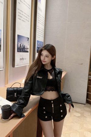 Sexy Lace Layered Top with Built-In Chest Pad - Women's Outerwear for Y2K and Korean Style Fashion