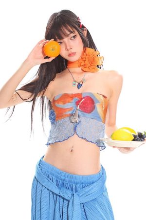 Sexy Lace Tank Top and Breathable Mesh Wide-Leg Pants Set for Summer, Y2K Style, Trendy Women's Outfit