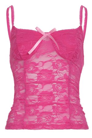 Sexy Lace Vest Top with Bow Tie and Rose Pattern - Women's Inner Chest Top in Blue - Y2K Fashion
