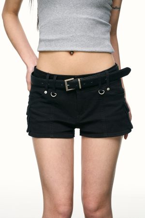 Sexy Low-Waist Black Denim Shorts for Women - Spring Summer Slimming A-Line Hot Pants, Versatile American Style
