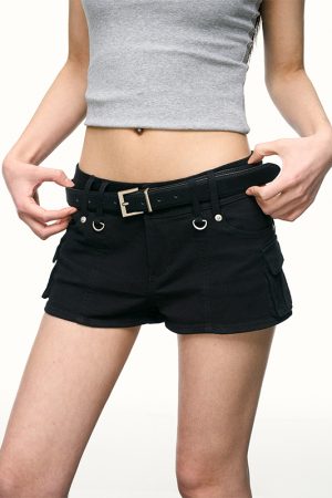 Sexy Low-Waist Black Denim Shorts for Women - Spring Summer Slimming A-Line Hot Pants, Versatile American Style