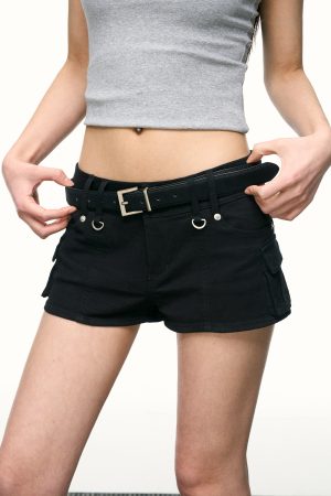 Sexy Low-Waist Black Denim Shorts for Women - Spring Summer Slimming A-Line Hot Pants, Versatile American Style