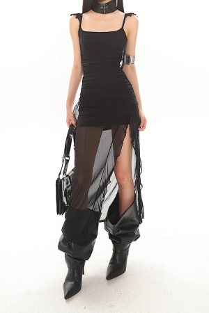 Sexy Ruffled Strap Mesh Hot Girl Dress - 2024 Summer Vietnamese Niche Design, Trendy Y2K Style