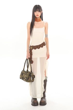 Sexy Ruffled Strap Mesh Hot Girl Dress - 2024 Summer Vietnamese Niche Design, Trendy Y2K Style