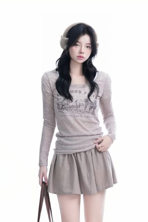 Sexy Slim-Fit Knitted Sweater for Women - American Style Round Neck Long Sleeve T-Shirt, Casual Chic Fashion, Perfect for Y2K Looks
