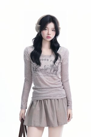 Sexy Slim-Fit Knitted Sweater for Women - American Style Round Neck Long Sleeve T-Shirt, Casual Chic Fashion, Perfect for Y2K Looks
