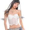 Sexy Slimming Lace Pearl Bow Tie Camisole - Hot Girl Fishbone Design, Trendy Niche Outer Wear, Perfect for Y2K and Night Out