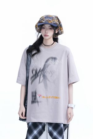 Shadow Girl Graphic Black Short Sleeve T-Shirt for Women - Summer Loose Fit American Design