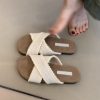Sheepskin Flat Cross-Strap Sandals for Women - Casual Beach Footwear Perfect for Summer Outfits and Skirts