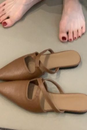 Sheepskin French Cross-Strap Open-Toe Half Slippers - Flat Slip-On Cool Sandals, Elegant Mules for Chic Summer Style