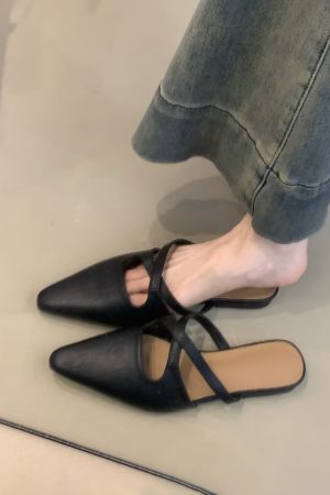 Sheepskin French Cross-Strap Open-Toe Half Slippers - Flat Slip-On Cool Sandals, Elegant Mules for Chic Summer Style