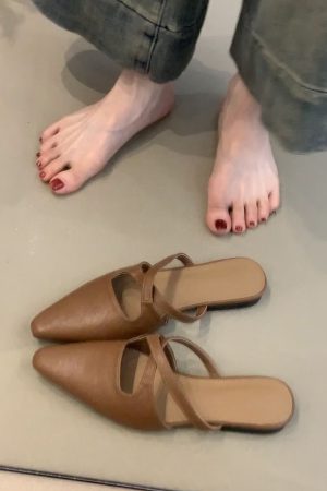 Sheepskin French Cross-Strap Open-Toe Half Slippers - Flat Slip-On Cool Sandals, Elegant Mules for Chic Summer Style