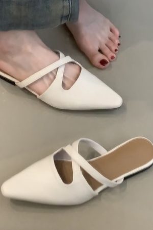 Sheepskin French Cross-Strap Open-Toe Half Slippers - Flat Slip-On Cool Sandals, Elegant Mules for Chic Summer Style