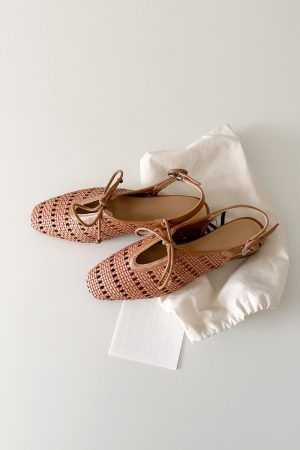 Sheepskin French Woven Hollow-Out Open-Toe Sandals with One-Strap Buckle and Bow, Chunky Heel Vacation Roman Shoes for Women