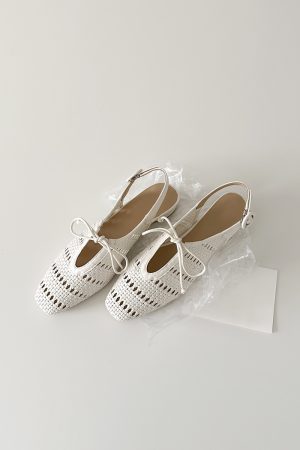 Sheepskin French Woven Hollow-Out Open-Toe Sandals with One-Strap Buckle and Bow, Chunky Heel Vacation Roman Shoes for Women