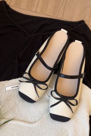 Sheepskin Silver Bow Ballet Shoes for Women â€“ Summer One-Strap Half Slippers, Height-Increasing Shallow Mouth Flats