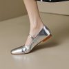 Sheepskin Silver Mary Jane Shoes for Women - Soft Sole Single Strap Flats, Italian Style Footwear