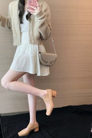 Sheepskin Square-Toed Ballet Shoes for Women, Cross-Strap Pig-Nose Retro Flat Chunky Heel Loafers