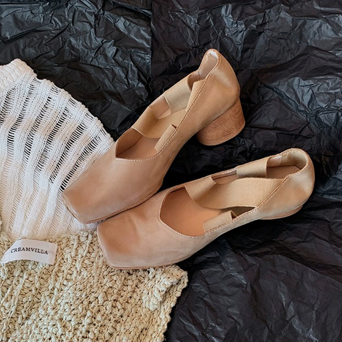 Sheepskin Square-Toed Ballet Shoes for Women, Cross-Strap Pig-Nose Retro Flat Chunky Heel Loafers Sheepskin Square-Toed Ballet Shoes for Women, Cross-Strap Pig-Nose Retro Flat Chunky Heel Loafers