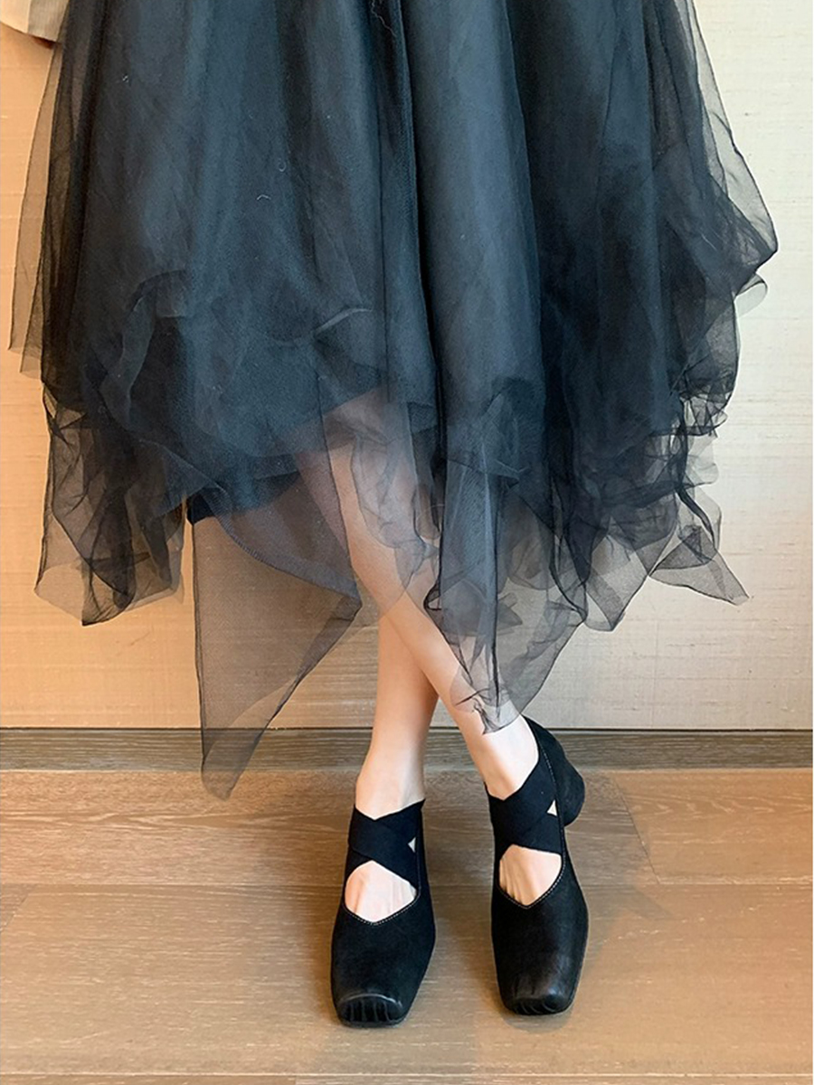 Sheepskin Square-Toed Ballet Shoes for Women, Cross-Strap Pig-Nose Retro Flat Chunky Heel Loafers Sheepskin Square-Toed Ballet Shoes for Women, Cross-Strap Pig-Nose Retro Flat Chunky Heel Loafers