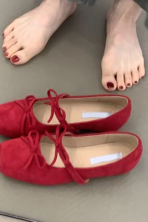 Sheepskin Square-Toed Bow Ballet Shoes - French Style Hidden Height Mary Jane Flats for Evening Wear & Casual Chic