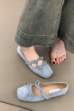 Sheepskin Square-Toed Bow Ballet Shoes - French Style Hidden Height Mary Jane Flats for Evening Wear & Casual Chic
