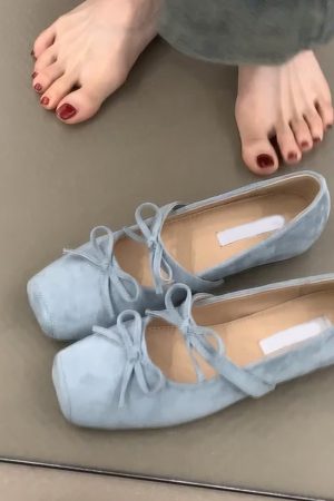 Sheepskin Square-Toed Bow Ballet Shoes - French Style Hidden Height Mary Jane Flats for Evening Wear & Casual Chic
