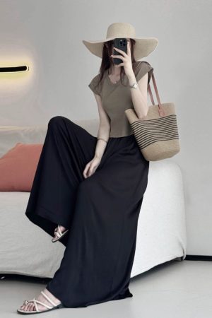 Sheer Chiffon Wide-Leg Pants - Lightweight, Slimming Effect, Wrinkle-Resistant, Cool Summer White with Pockets