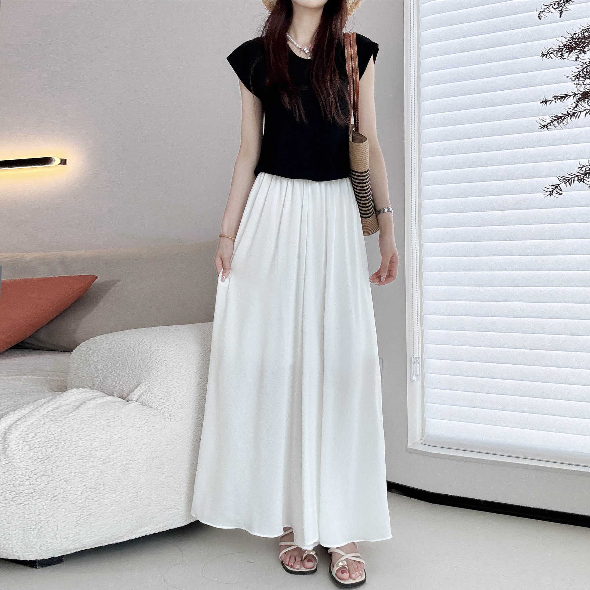 Sheer Chiffon Wide-Leg Pants - Lightweight, Slimming Effect, Wrinkle-Resistant, Cool Summer White with Pockets Sheer Chiffon Wide-Leg Pants - Lightweight, Slimming Effect, Wrinkle-Resistant, Cool Summer White with Pockets