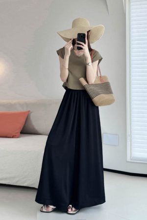 Sheer Chiffon Wide-Leg Pants - Lightweight, Slimming Effect, Wrinkle-Resistant, Cool Summer White with Pockets