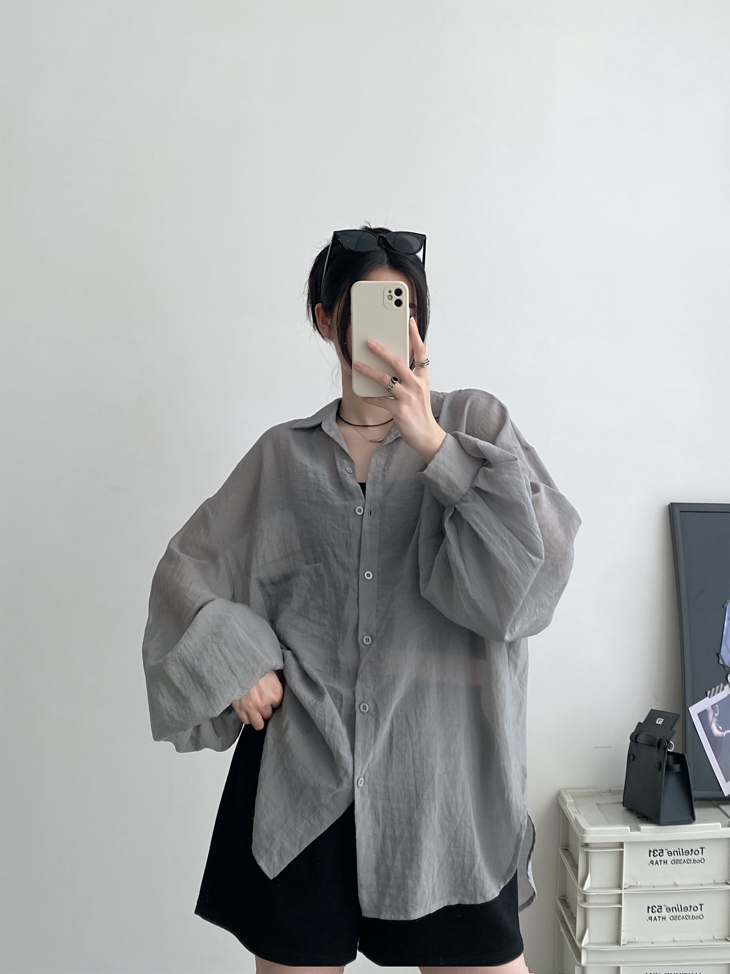 Sheer Lantern Sleeve Sun Protection Shirt for Women - Casual Loose Fit Hazy Feel Outerwear for Evening Breeze Sheer Lantern Sleeve Sun Protection Shirt for Women - Casual Loose Fit Hazy Feel Outerwear for Evening Breeze